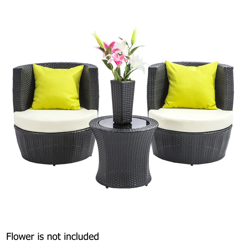 Stackable 4 pcs Black Wicker Rattan 2 Seater Outdoor Furniture Set Grey