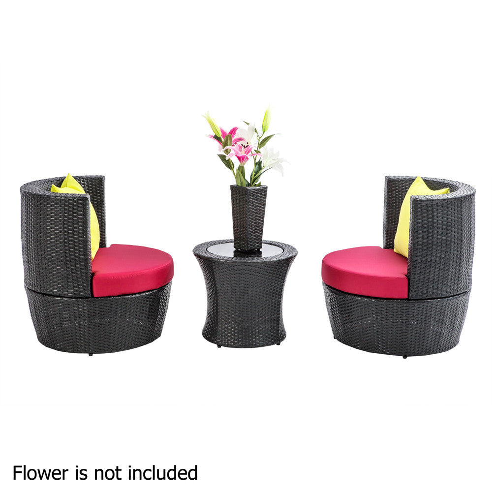 Stackable 4 pcs Black Wicker Rattan 2 Seater Outdoor Furniture Set Grey