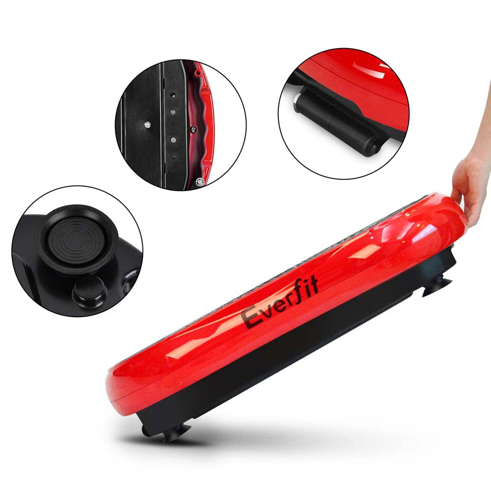 1000W Vibrating Plate Exercise Platform with Roller Wheels - Red