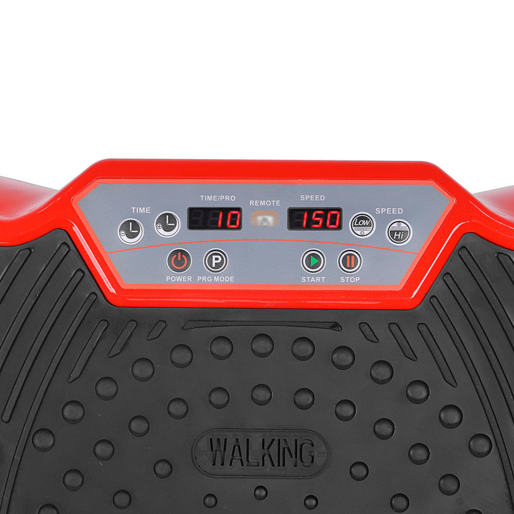 1000W Vibrating Plate Exercise Platform with Roller Wheels - Red