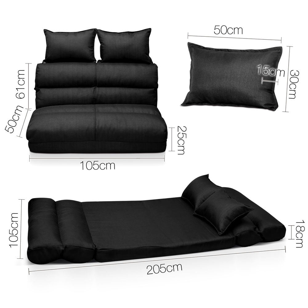 Double Size Adjustable Lounge Sofa - 5 positions Black