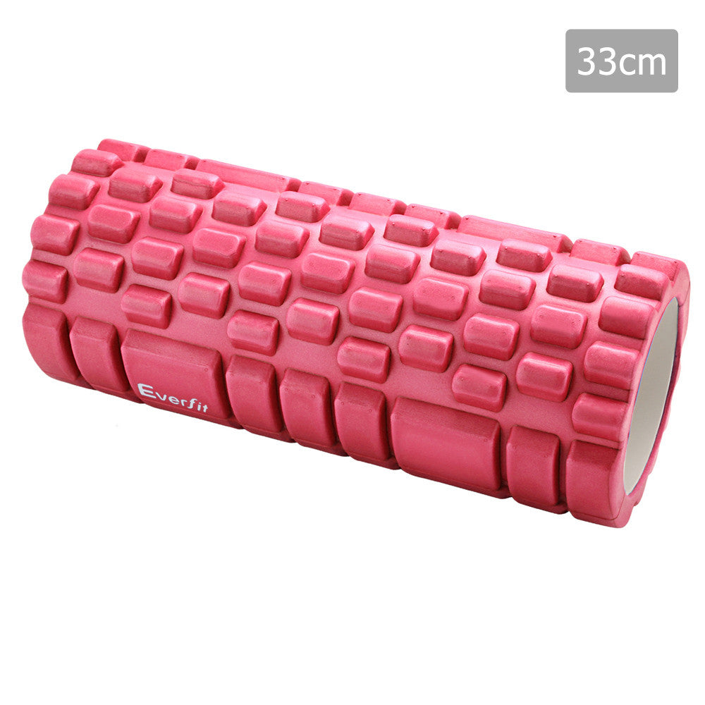 Yoga Gym Pilates EVA Grid Foam Roller Pink 33 x 14cm