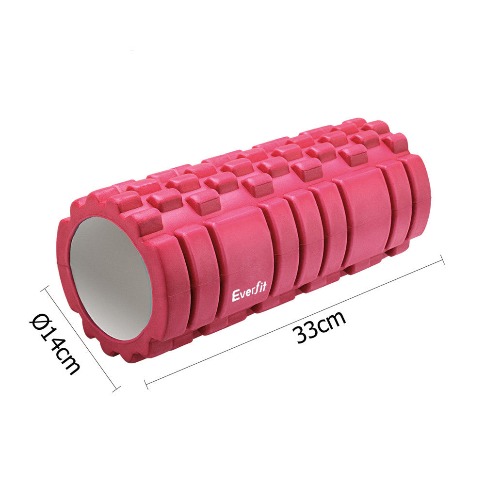 Yoga Gym Pilates EVA Grid Foam Roller Pink 33 x 14cm