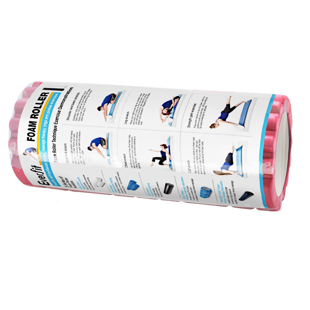 Yoga Gym Pilates EVA Grid Foam Roller Pink 33 x 14cm