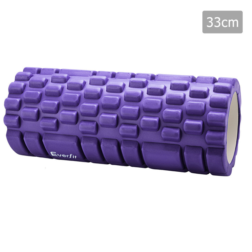 Yoga Gym Pilates EVA Grid Foam Roller Purple 33 x 14cm