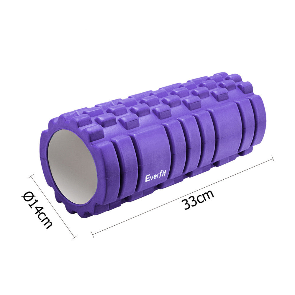 Yoga Gym Pilates EVA Grid Foam Roller Purple 33 x 14cm