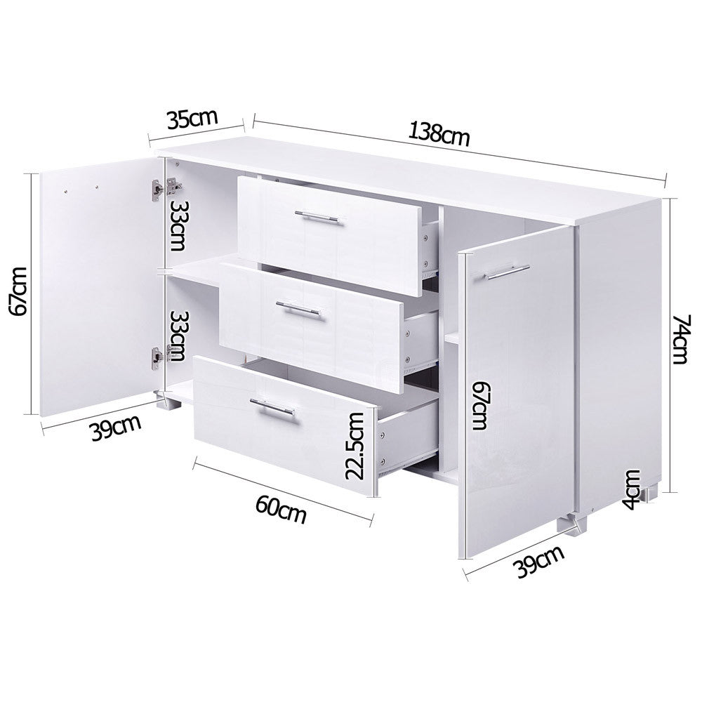 High Gloss Sideboard Storage Cabinet Cupboard White