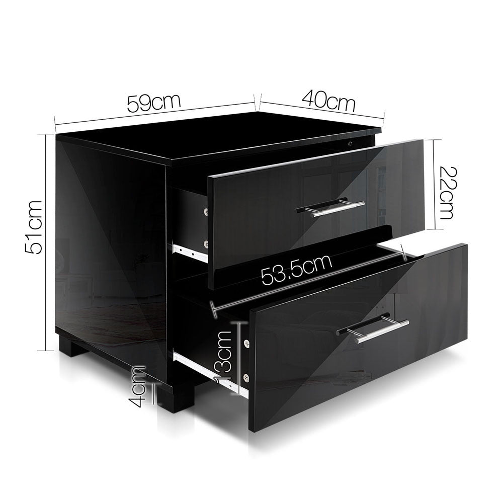 Glossy Bedside Table - Black