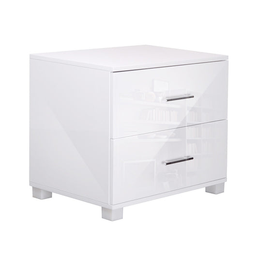 High Gloss Two Drawers Bedside Table Cabinet Lamp Unit White