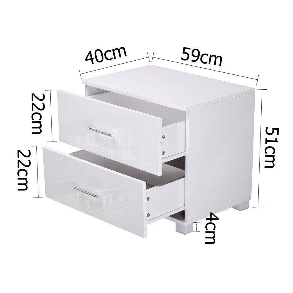 High Gloss Two Drawers Bedside Table Cabinet Lamp Unit White