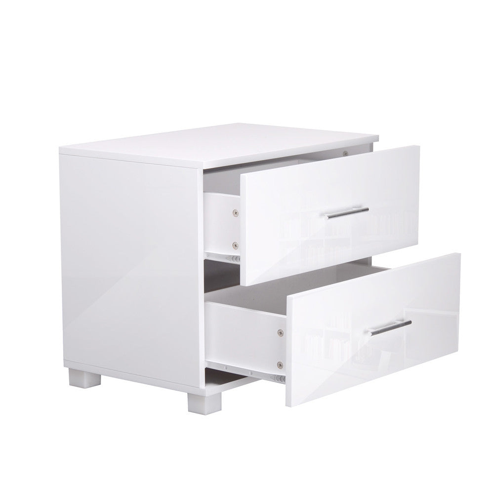 High Gloss Two Drawers Bedside Table Cabinet Lamp Unit White