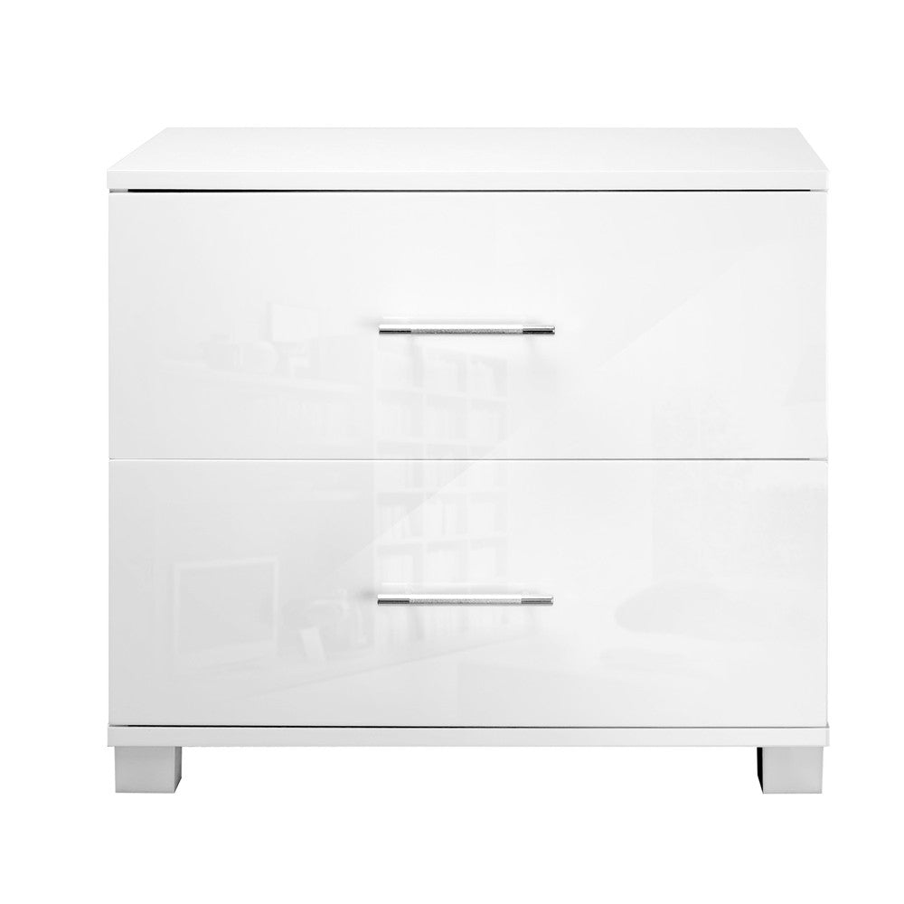 High Gloss Two Drawers Bedside Table Cabinet Lamp Unit White