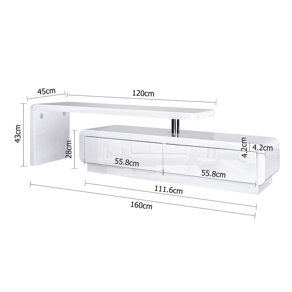 High Gloss Adjustable TV Stand Entertainment Unit Drawers White