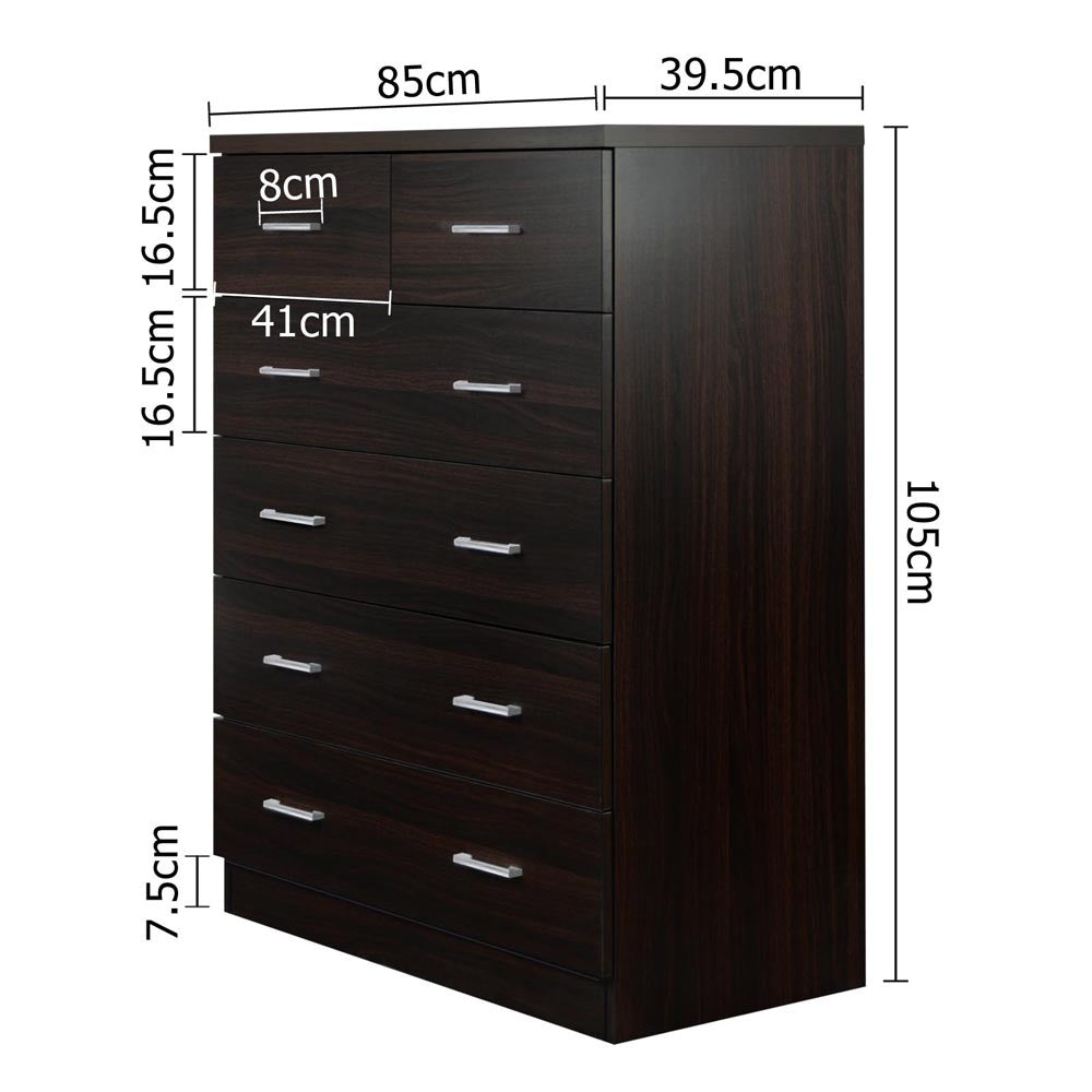 Tallboy 6 Drawers Storage Cabinet Walnut