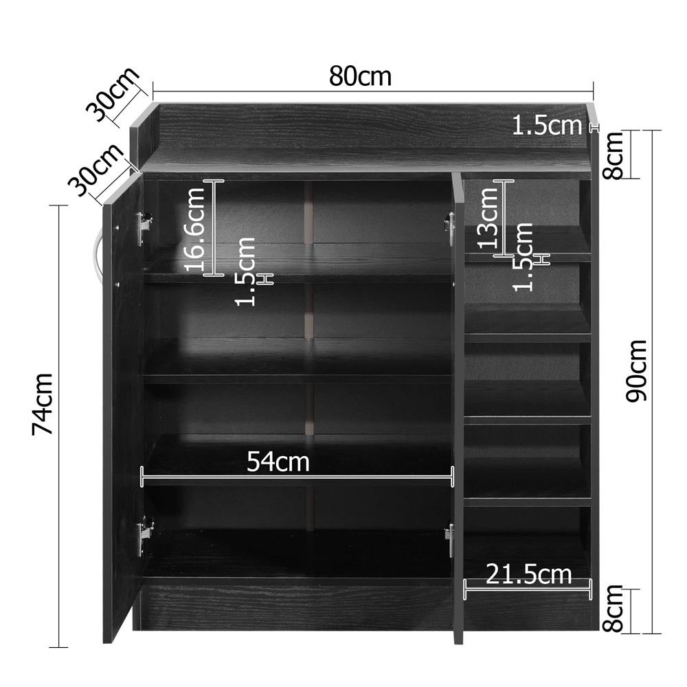 2 Doors Shoe Cabinet Storage Cupboard Black