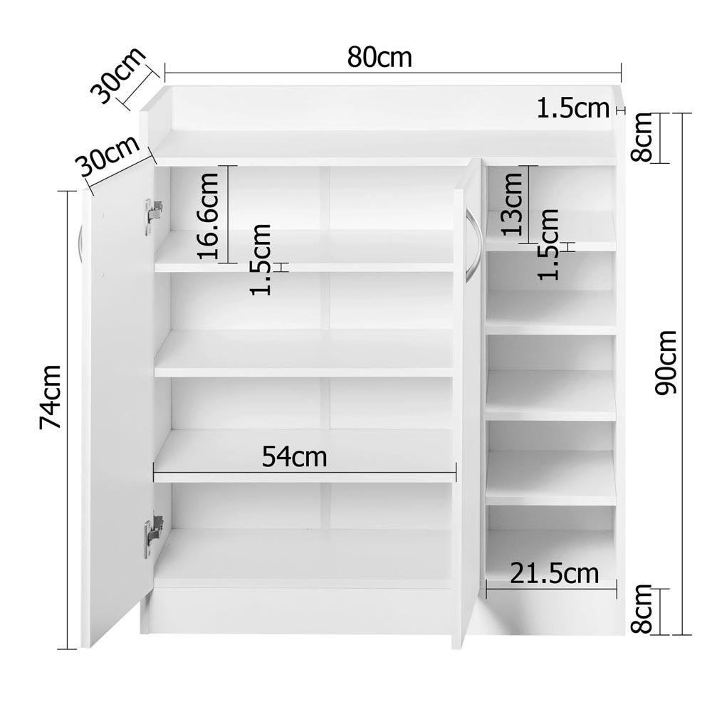 2 Doors Shoe Cabinet Storage Cupboard White