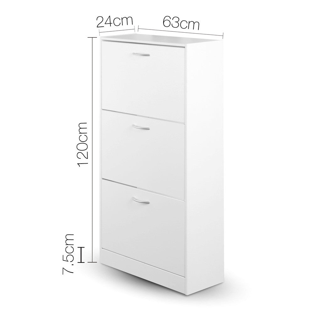 3 Drawers Chest Shoe Cabinet Storage Organizer White