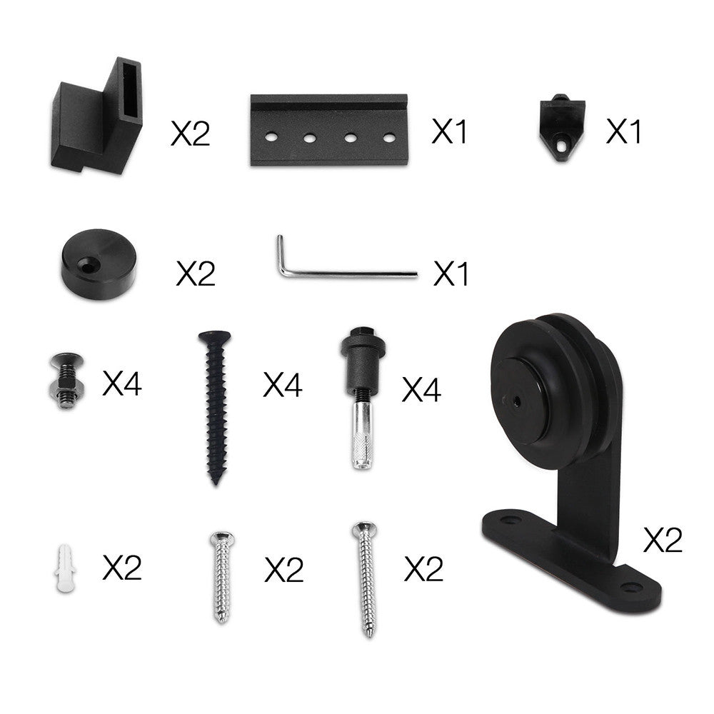 Sliding Barn Door Hardware Track Set Powder Coat Steel Black - 2M