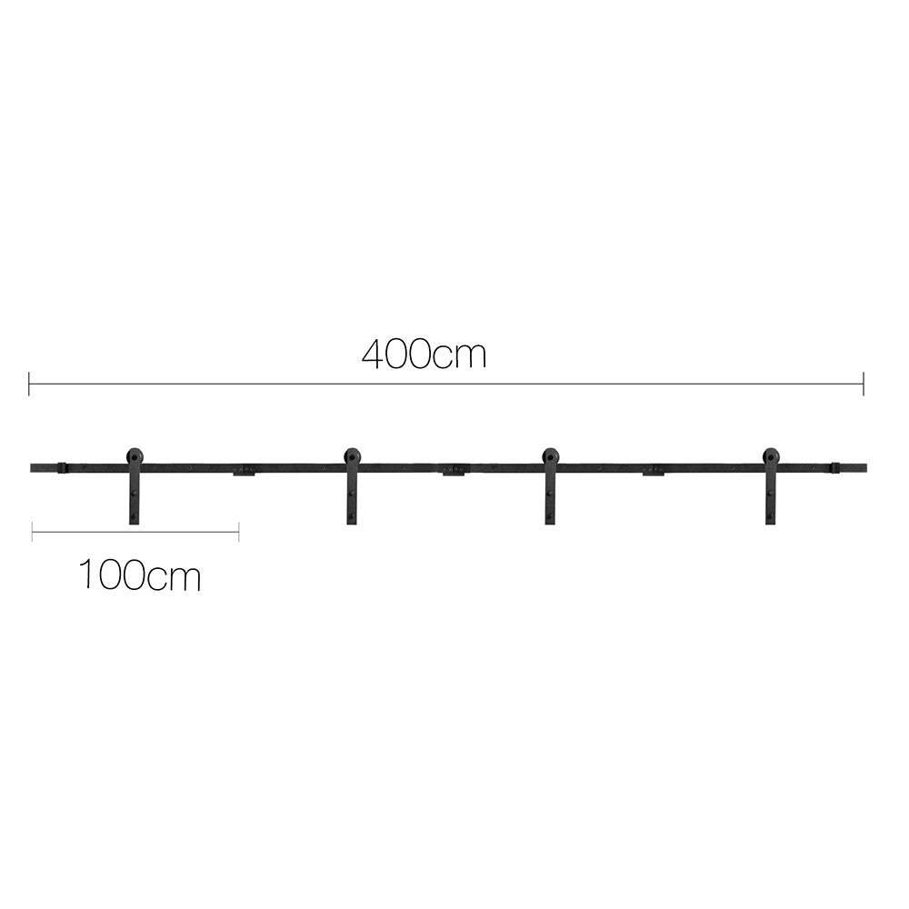 Sliding Barn Door Hardware Track Set Matte Powder Coat Steel Black - 4M