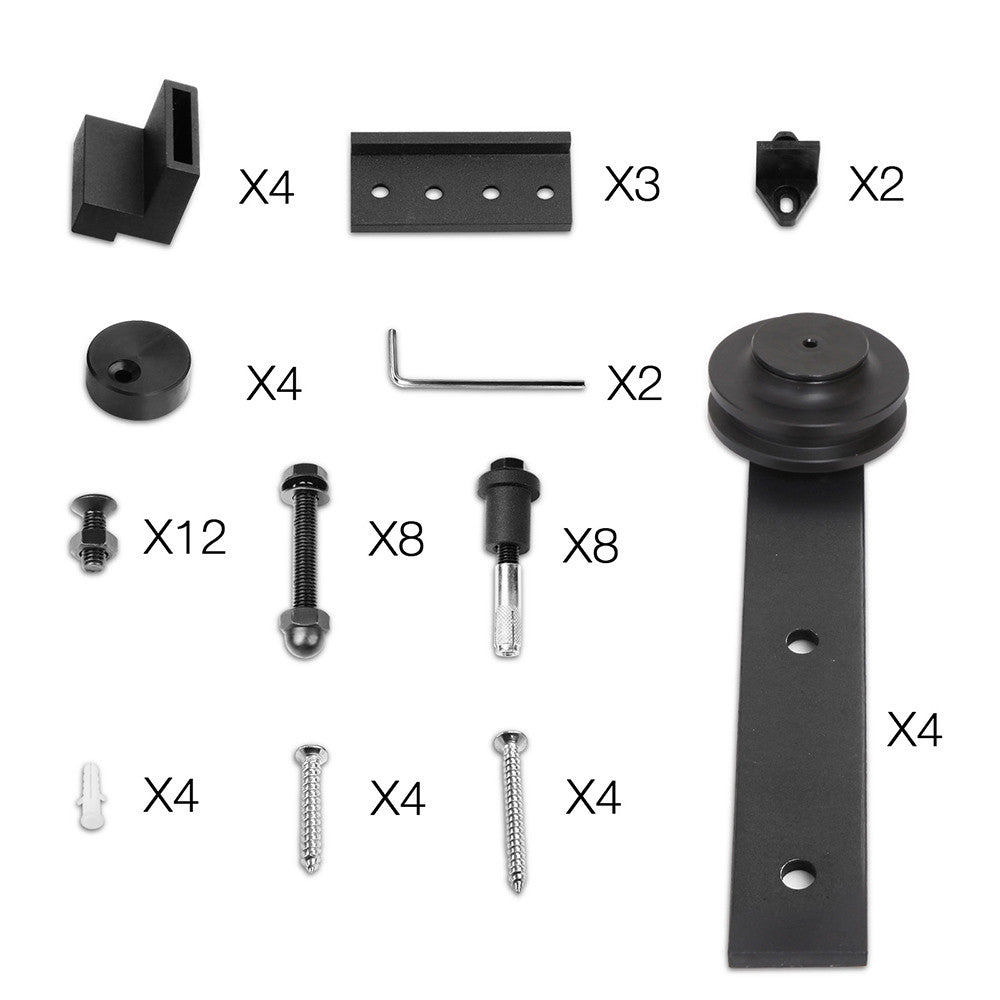 Sliding Barn Door Hardware Track Set Matte Powder Coat Steel Black - 4M