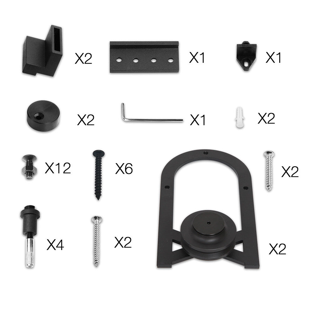 Cross Design Sliding Barn Door Hardware Track Set Powder Coat Steel Black - 2M