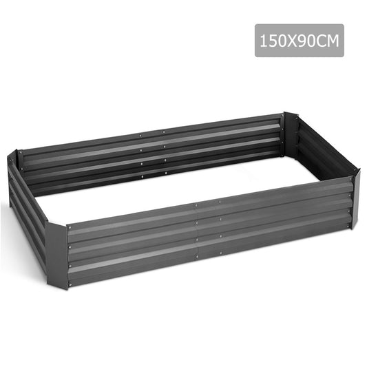 Galvanised Raised Garden Bed - 150 x 90 x 30cm - Aluminium Grey 