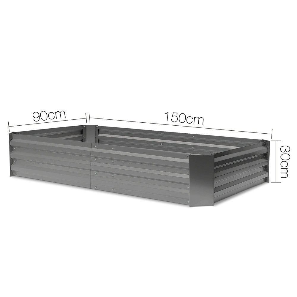 Galvanised Raised Garden Bed - 150 x 90 x 30cm - Aluminium Grey