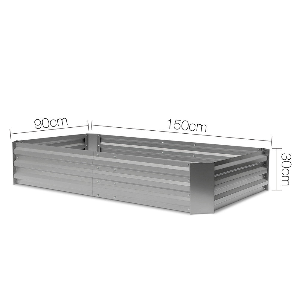 Galvanised Raised Garden Bed - 150 x 90 x 30cm - Aluminium White