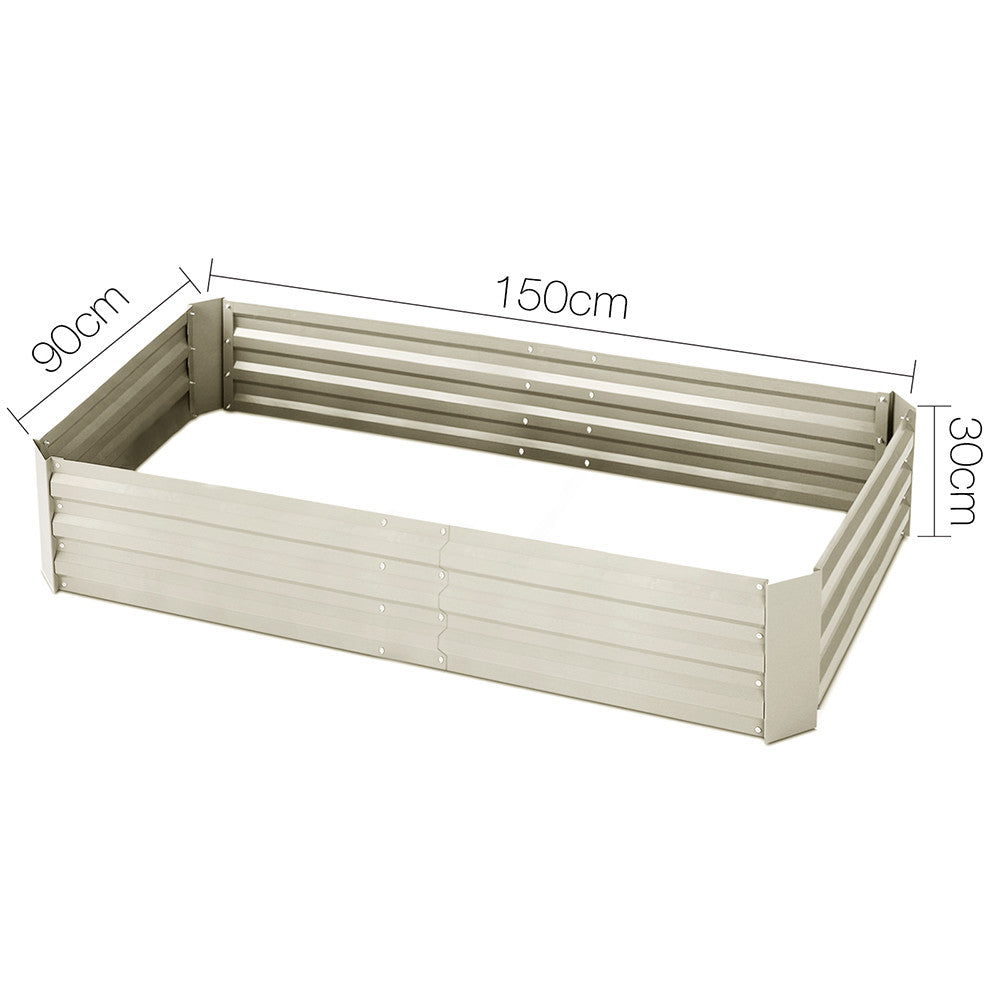 Galvanised Raised Garden Bed - 150 x 90 x 30cm - Cream