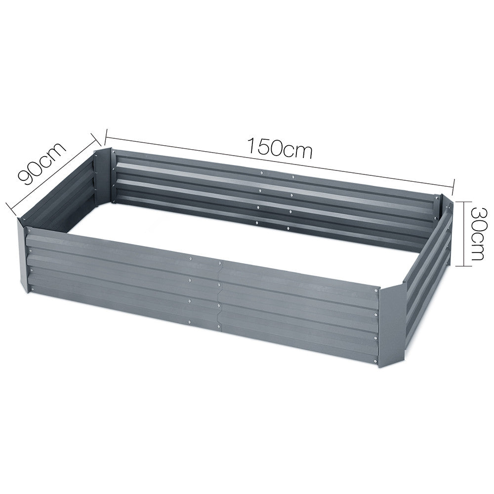 Galvanised Raised Garden Bed - 150 x 90 x 30cm - Grey