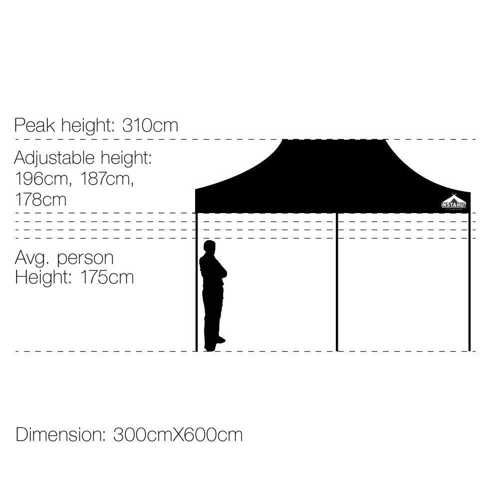 3m x 6m Pop-up Garden Outdoor Gazebo Black