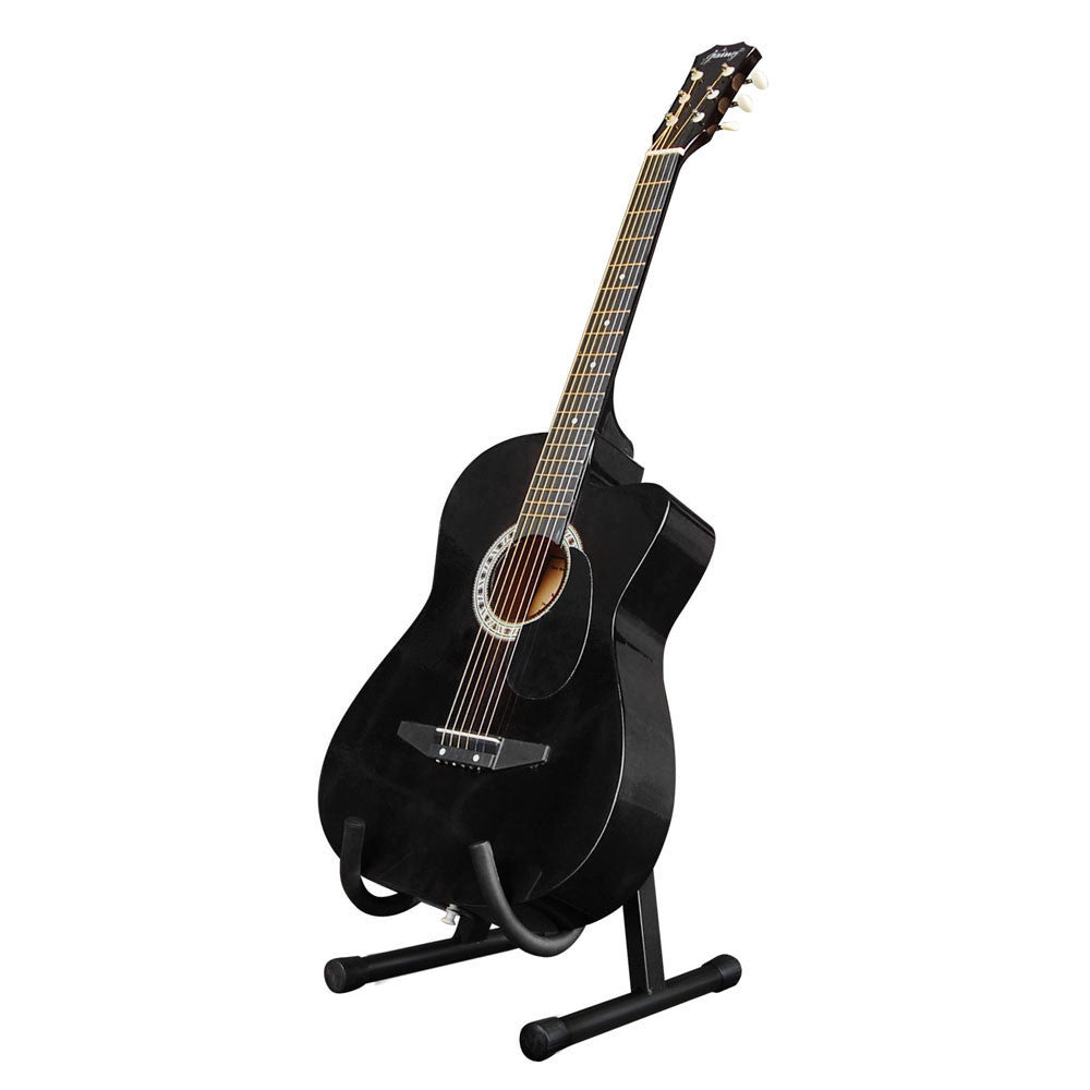 Acoustic Cutaway Guitar Black w/ Steel String Stand Strap