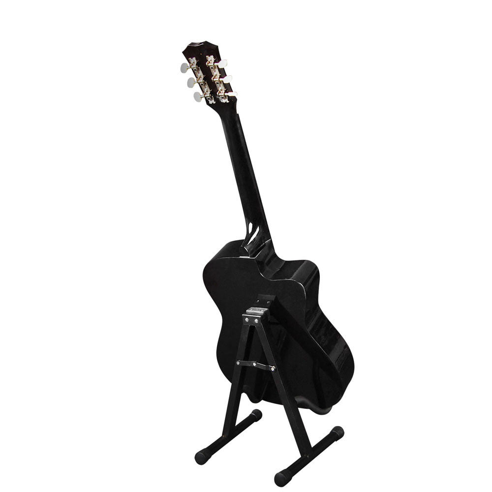 Acoustic Cutaway Guitar Black w/ Steel String Stand Strap