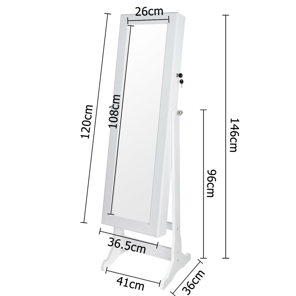 Mirror Jewellery Cabinet Storage 146cm White