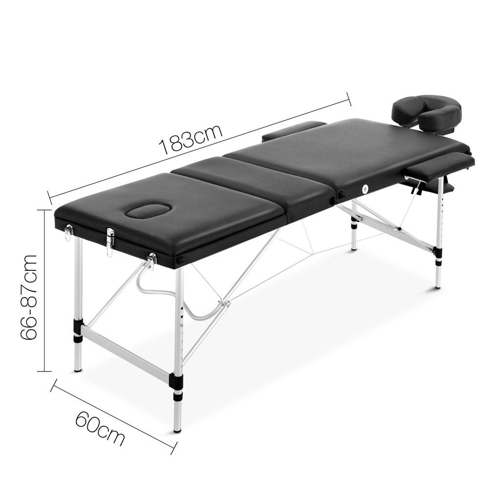 Portable Aluminium 3 Fold Massage Table Chair Bed Black 60cm