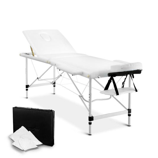 Portable Aluminium 3 Fold Massage Table Chair Bed White 60cm