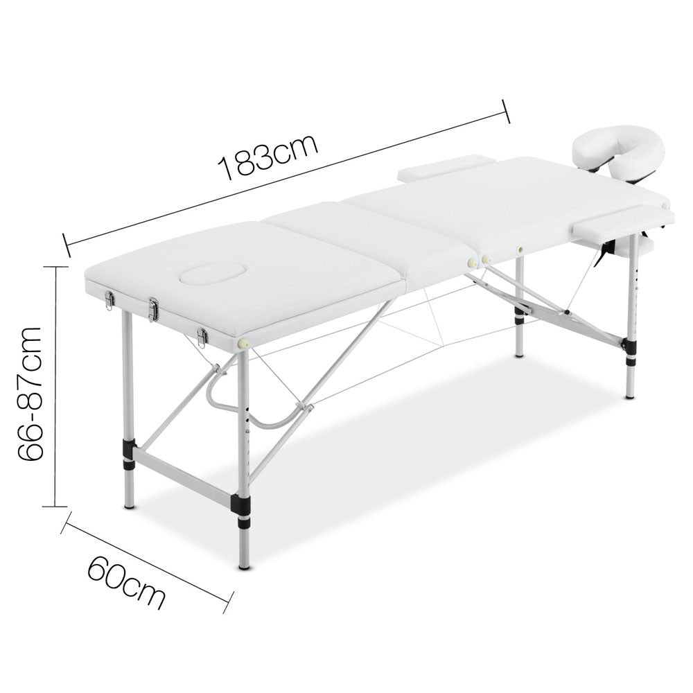 Portable Aluminium 3 Fold Massage Table Chair Bed White 60cm