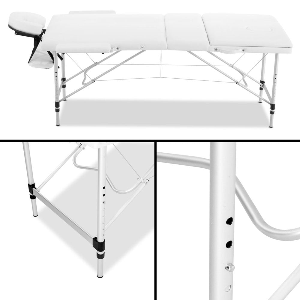 Portable Aluminium 3 Fold Massage Table Chair Bed White 60cm