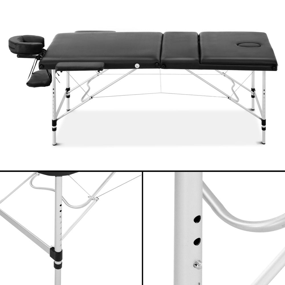 Portable Aluminium 3 Fold Massage Table Chair Bed Black 75cm