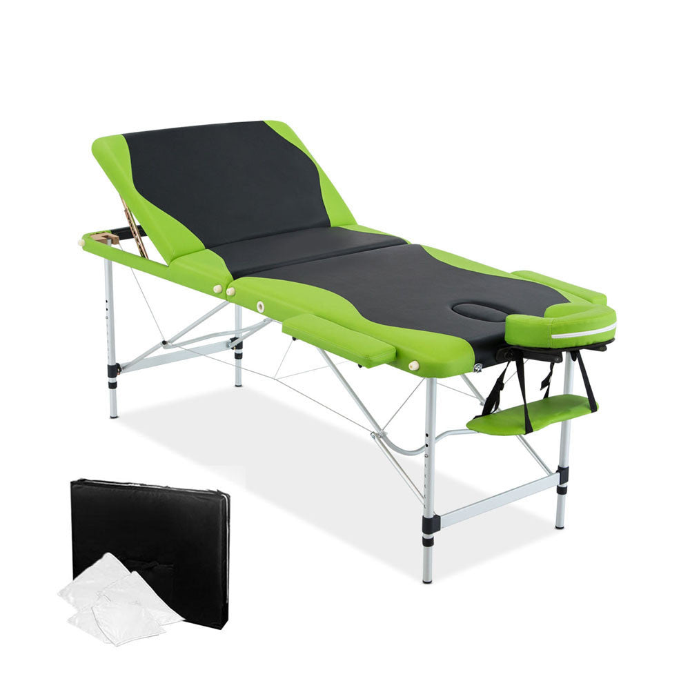 Aluminium Massage Table 3 Fold Green Black