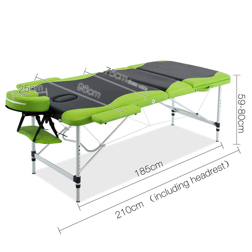 Aluminium Massage Table 3 Fold Green Black