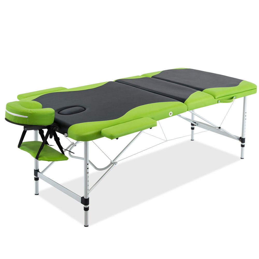 Aluminium Massage Table 3 Fold Green Black