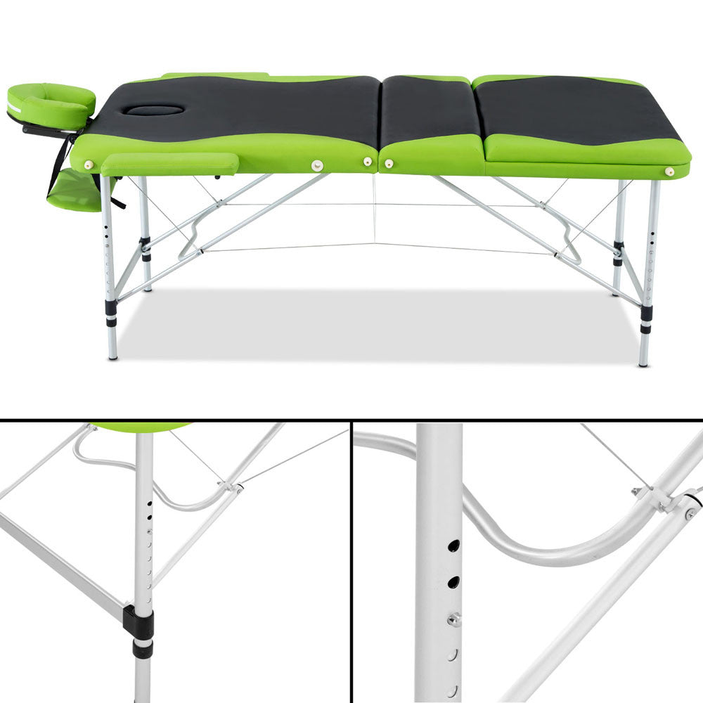 Aluminium Massage Table 3 Fold Green Black