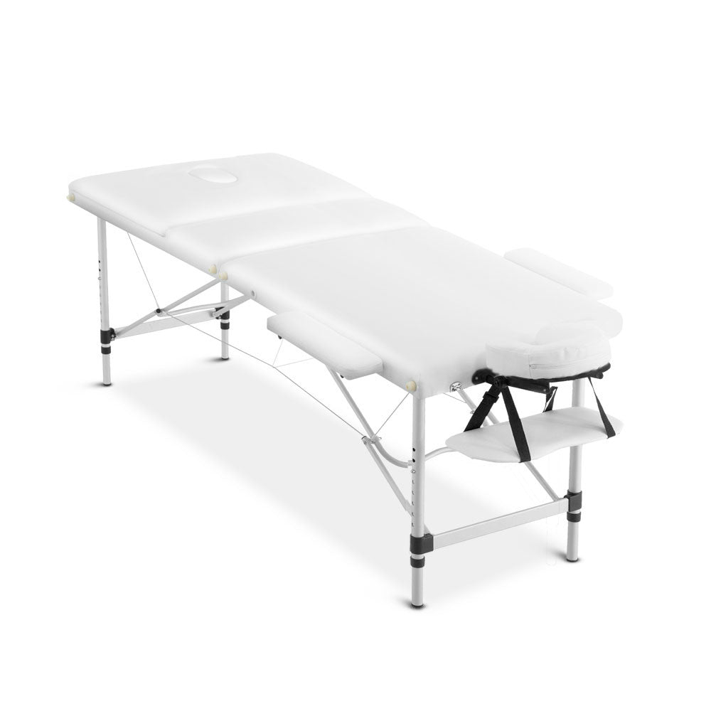 Portable Aluminium 3 Fold Massage Table Chair Bed White 75cm