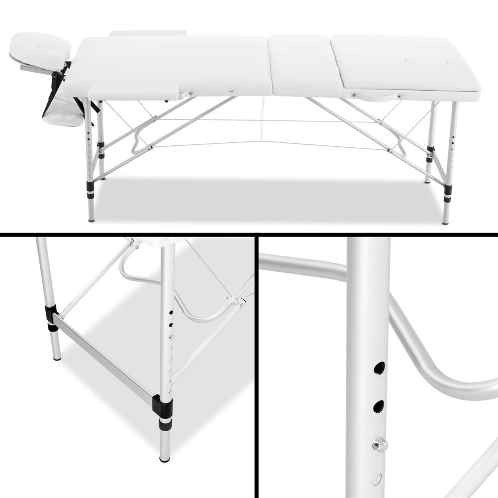 Portable Aluminium 3 Fold Massage Table Chair Bed White 75cm