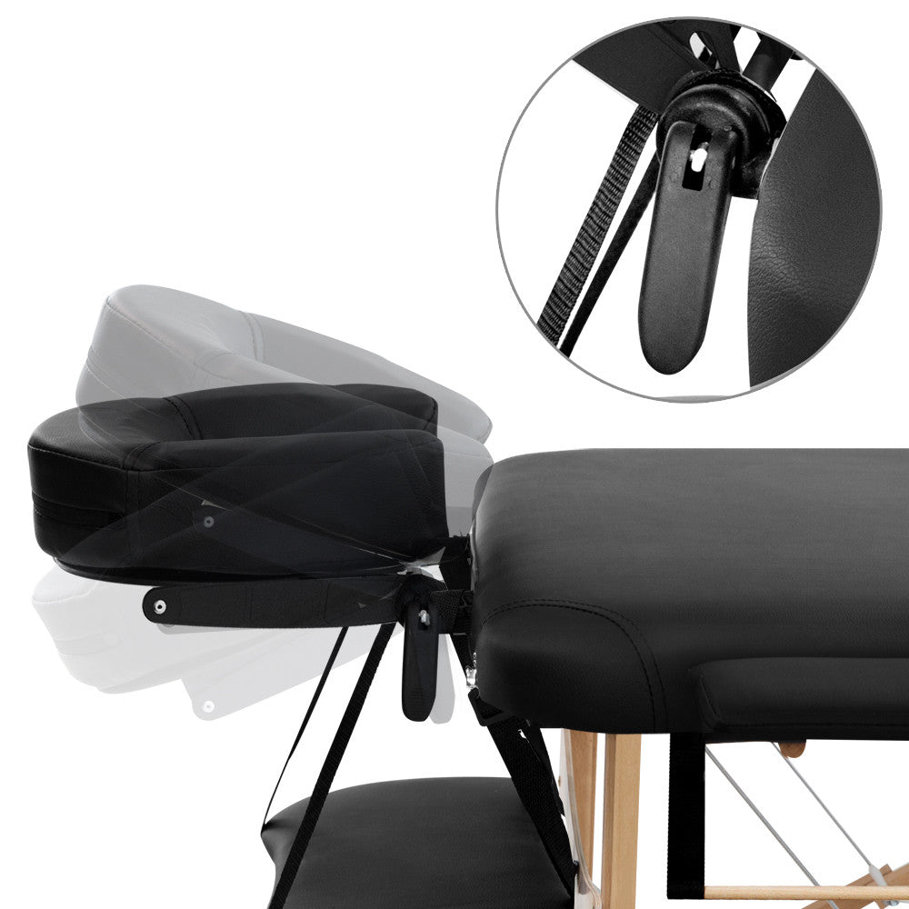 Portable Wooden 3 Fold Massage Table Chair Bed Black 70 cm