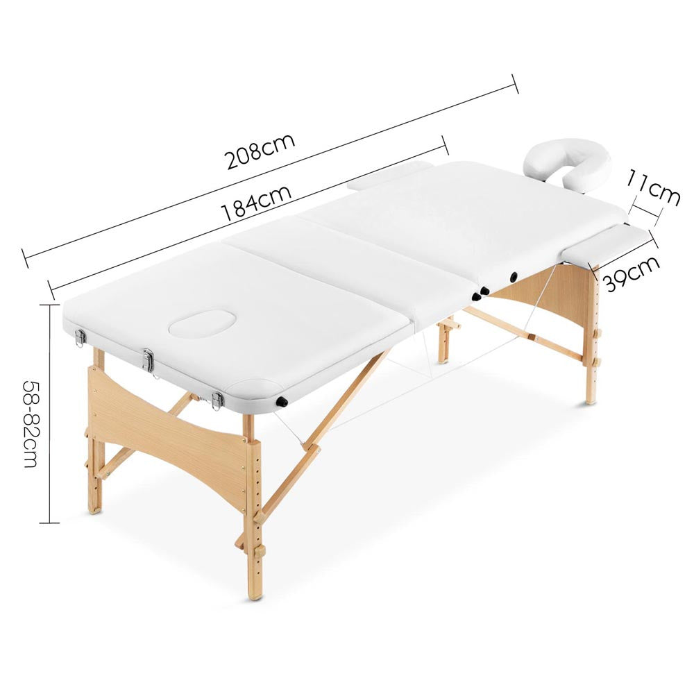 Portable Wooden 3 Fold Massage Table Chair Bed White 70 cm