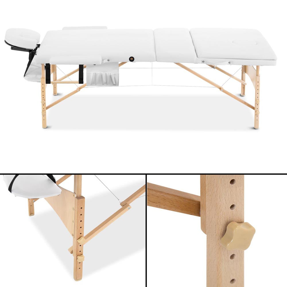 Portable Wooden 3 Fold Massage Table Chair Bed White 70 cm