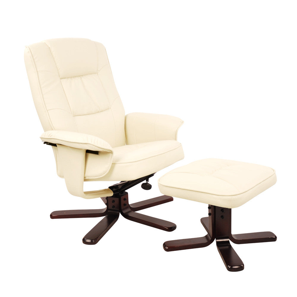 PU Leather Lounge Office Recliner Chair Ottoman Beige