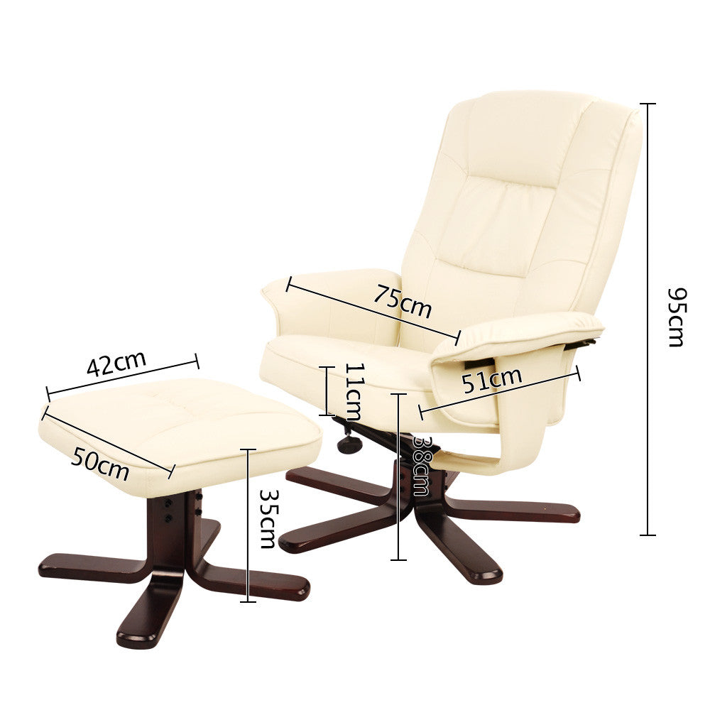 PU Leather Lounge Office Recliner Chair Ottoman Beige